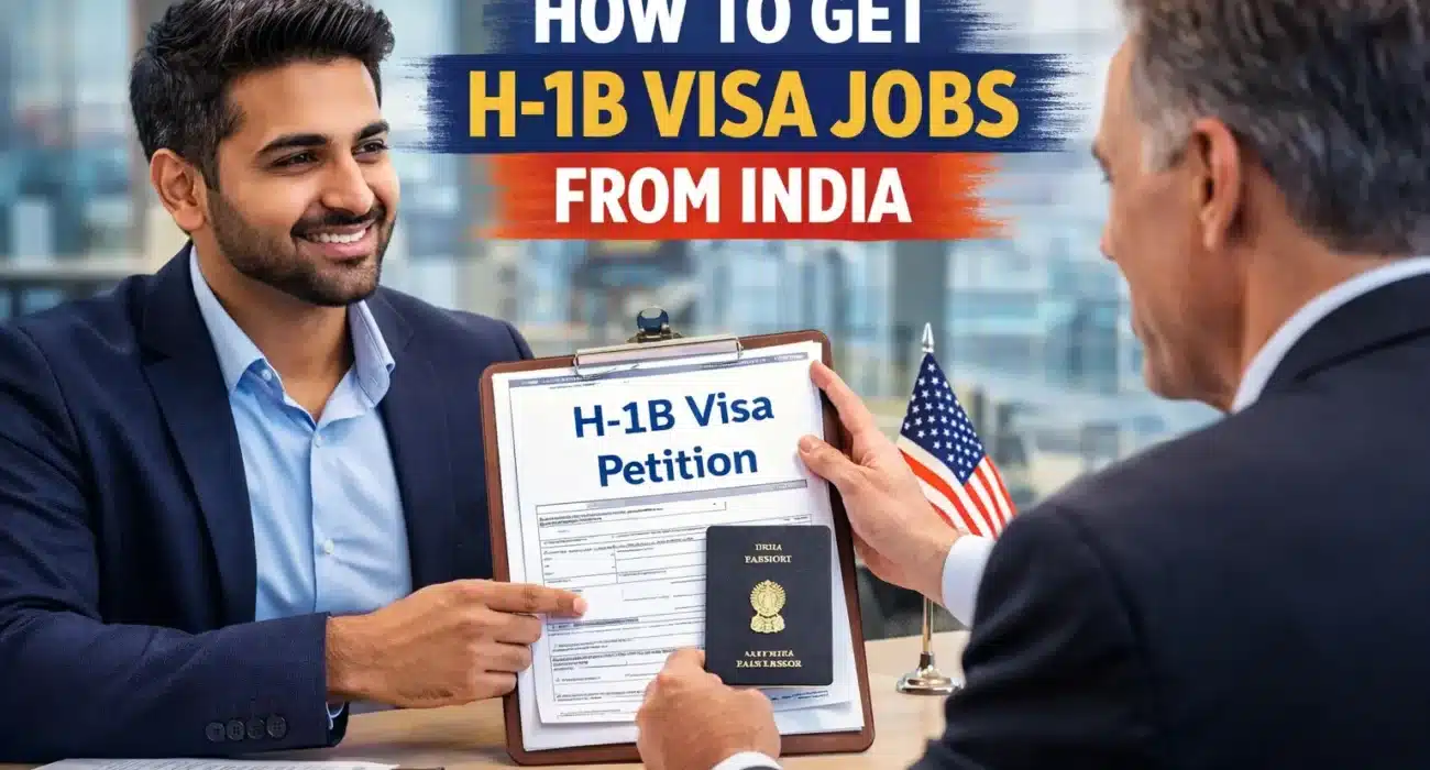 Indian professional meeting a US employer about H-1B visa jobs and USA job sponsorship opportunities