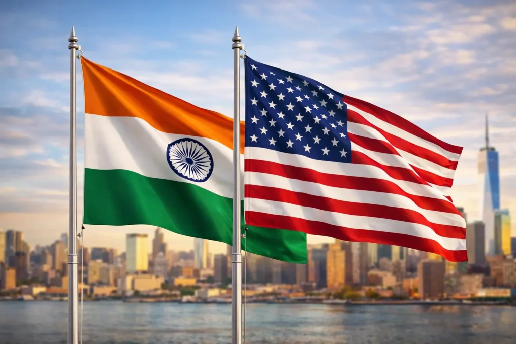 Jobs in USA with Visa Sponsorship for Indians: H-1B Jobs, Work Visa USA, IT Jobs, Green Card Path 1 India and United States flags symbolizing USA jobs with visa sponsorship and work visa opportunities for Indians